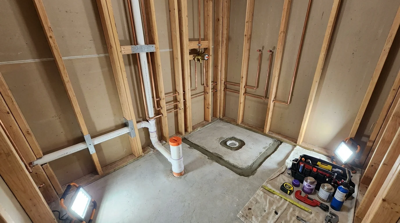 Bathroom rough-in plumbing during remodel by Johns Plumbing LLC in Blackfoot