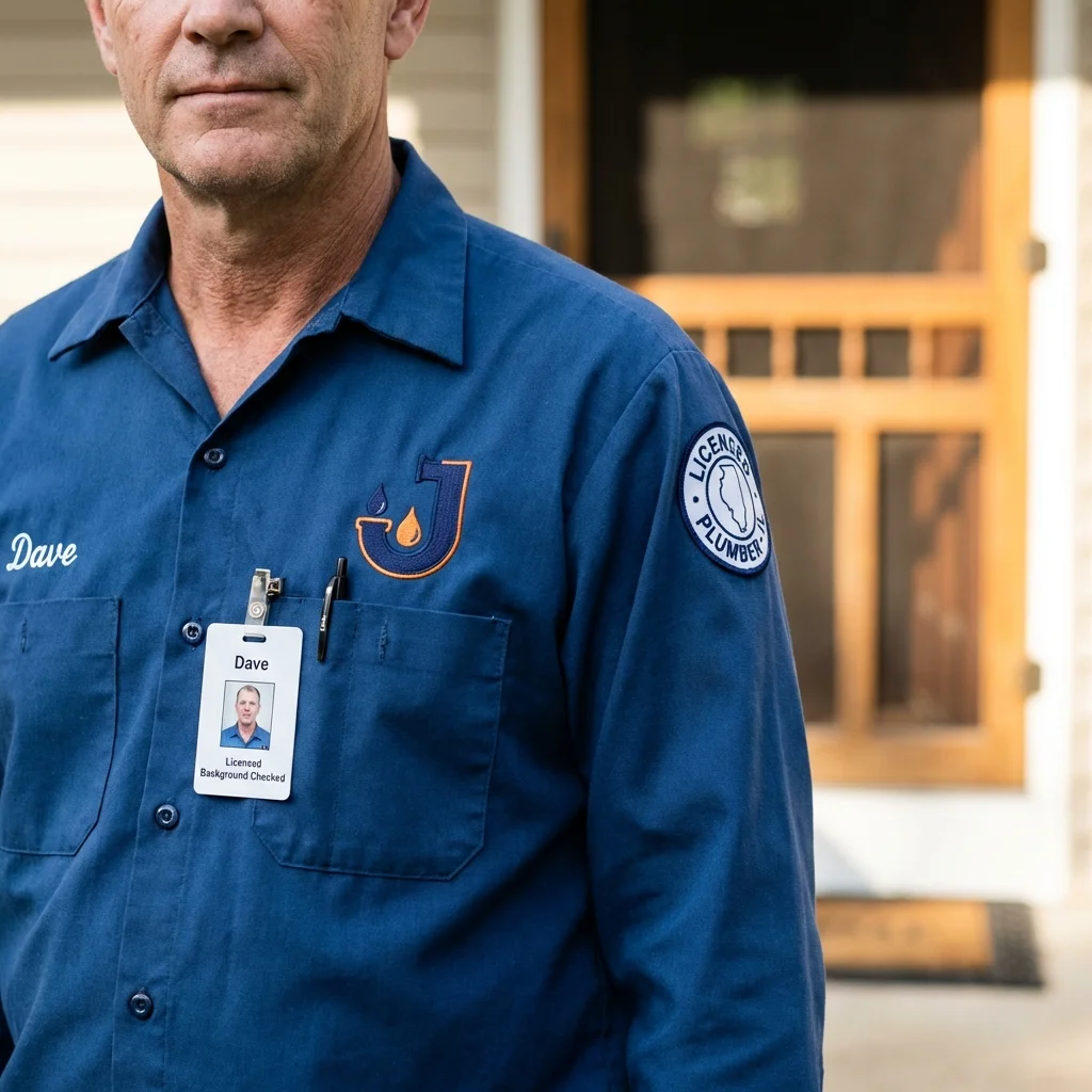 Licensed plumber showing ID badge in Blackfoot, ID