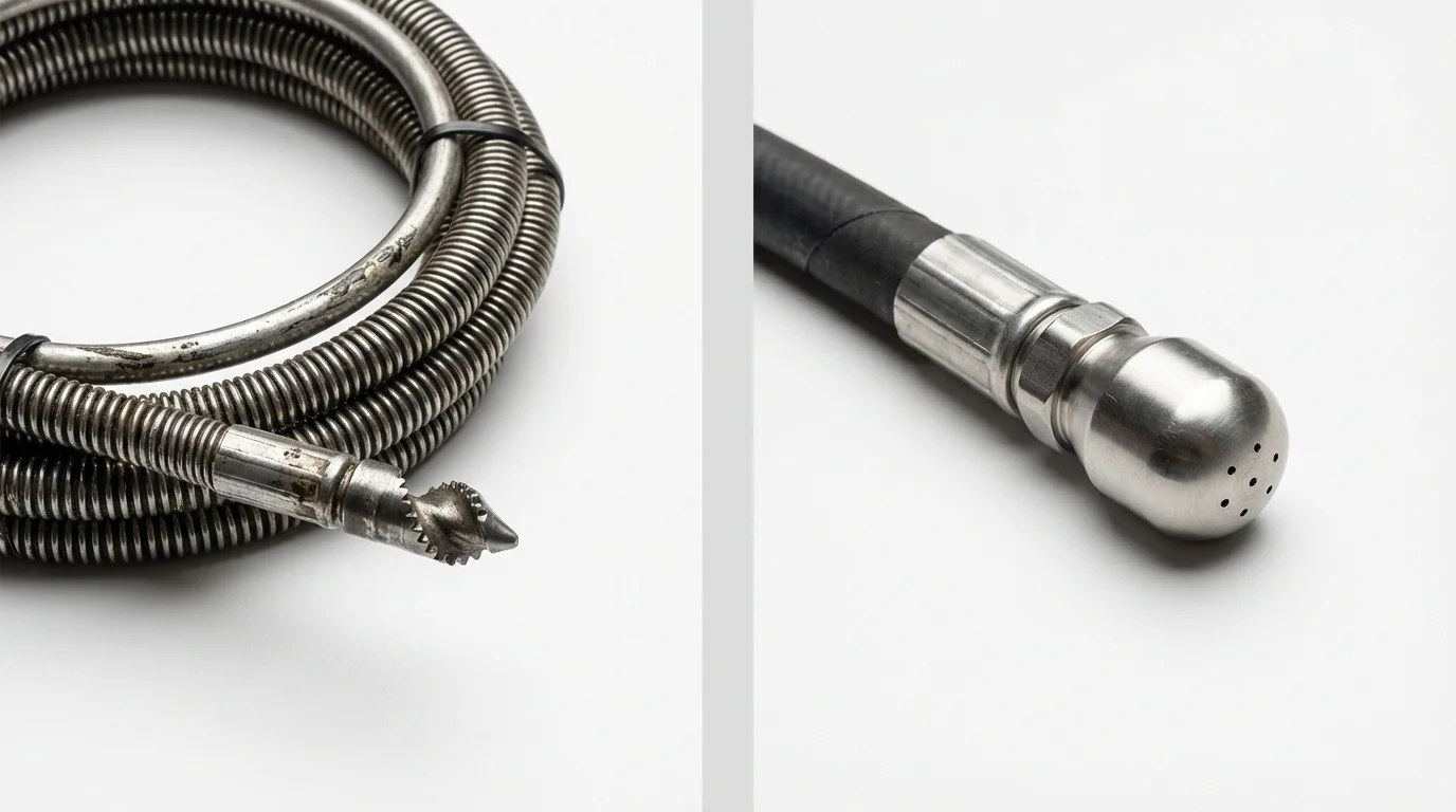 Drain snake cable and hydro jetting nozzle used for drain cleaning in Blackfoot, ID