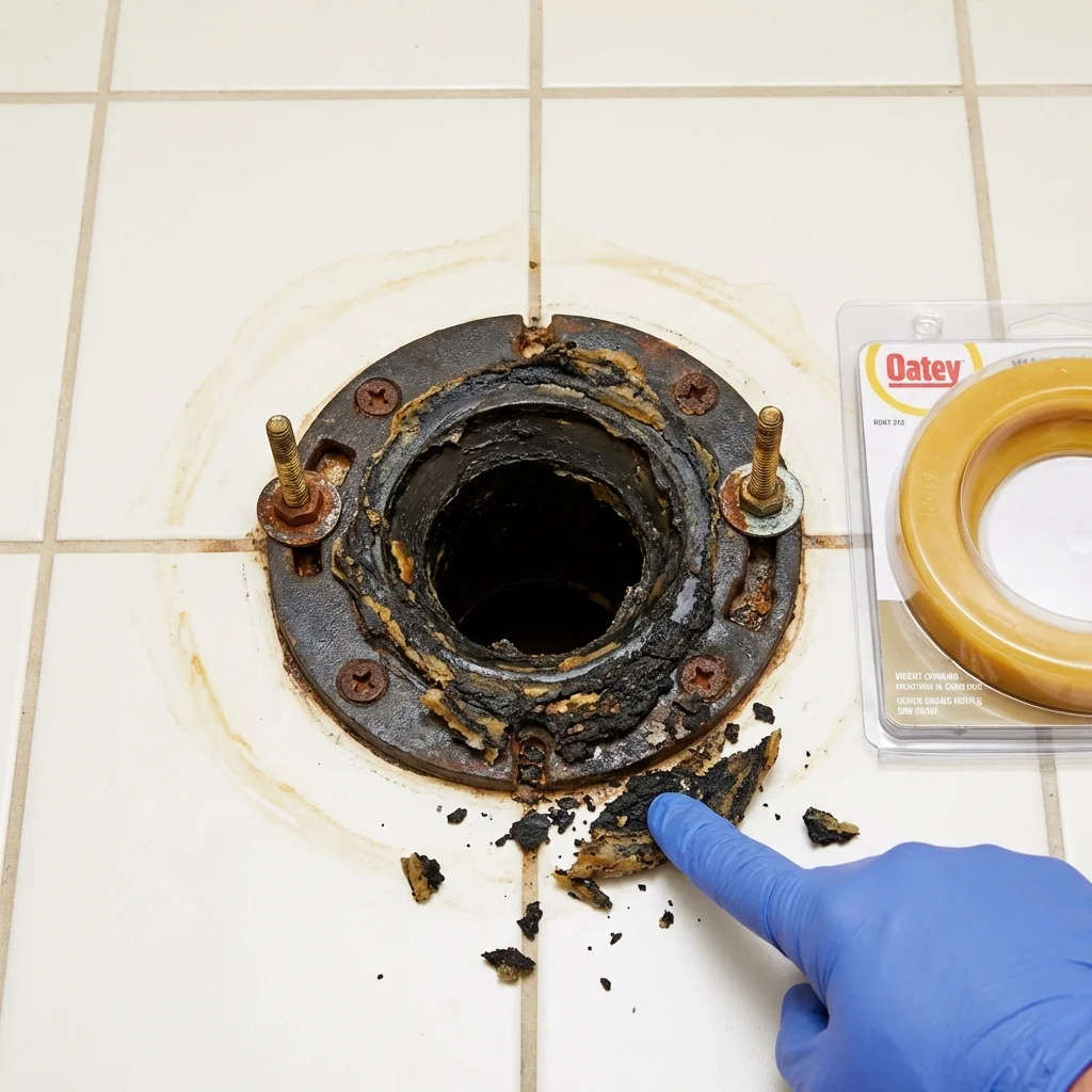 Failed wax ring showing water seepage at the base of a toilet in a Blackfoot, ID home
