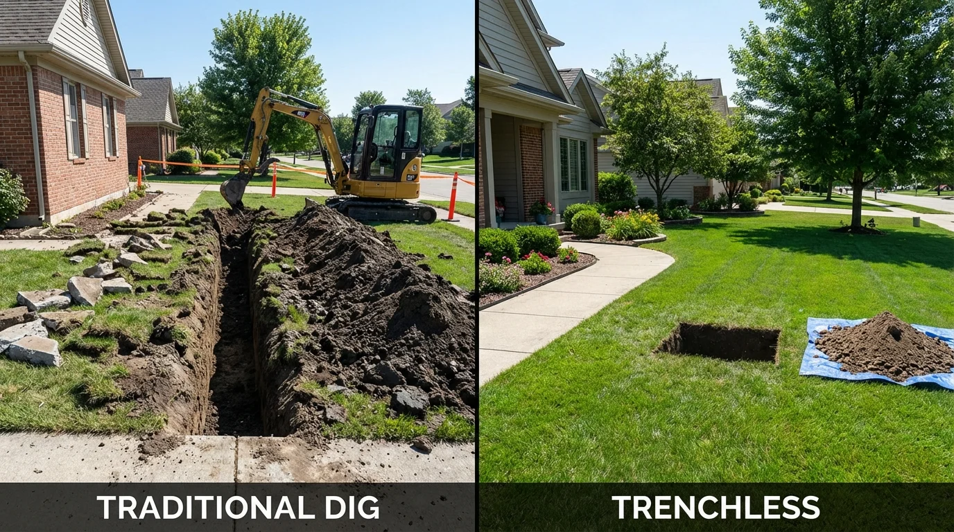 Trenchless sewer repair with minimal yard damage versus traditional excavation in Blackfoot, ID